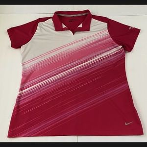 Nike Tennis Women’s Size XL Dri-Fit Pink White Polo Golf Shirt Short Sleeve